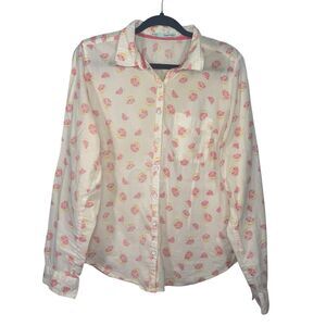 Maurices Grapefruit Print Long Sleeve Button Front Summer Sheer Cover Up Size XL